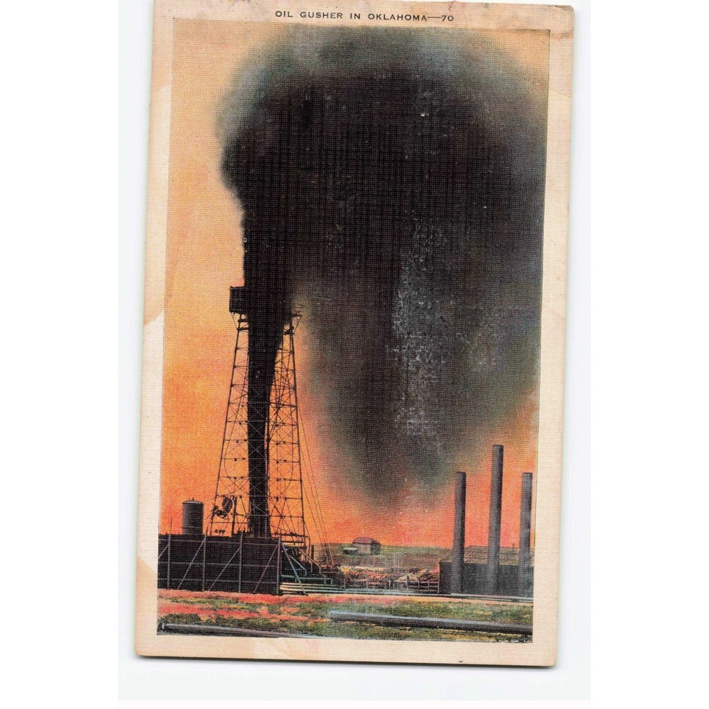 Vintage Oil Gusher in Oklahoma Linen Postcard 70 EC Kropp Co Unposted